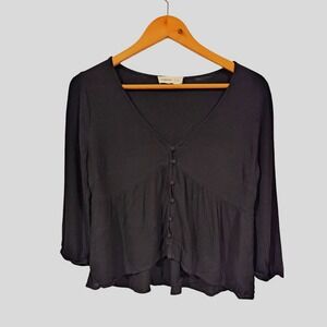 Stanton Black Button Down Top Long Sleeve V Neck Blouse Size Large